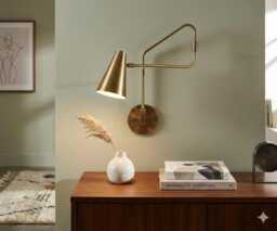 Mid-Century Modern Adjustable Lamp Brass Swing Arm Wall Sconce With Light