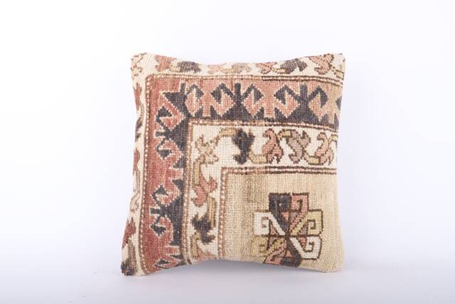 Vintage Turkish Kilim Pillow Cover Handwoven Wool Throw - 16''x16'' - image 1