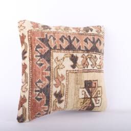 Vintage Turkish Kilim Pillow Cover Handwoven Wool Throw - 16''x16'' - thumbnail 2