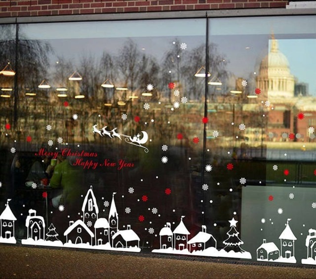 Totomo #w301 Christmas Town Window Decals Stickers Decor Clings Wall Decoration - image 1