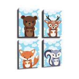 Fox & Deer Artwork. Set Of 4 Animals Lovers Decor. Bear Poster. Lovers. Baby Girl Room Skunk Boy Play Wall Art - thumbnail 2