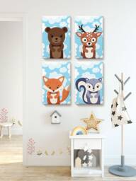 Fox & Deer Artwork. Set Of 4 Animals Lovers Decor. Bear Poster. Lovers. Baby Girl Room Skunk Boy Play Wall Art - thumbnail 1