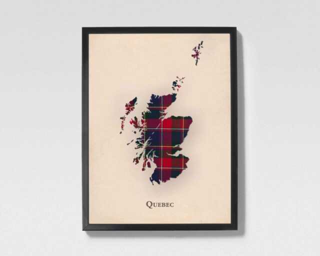 Clan Quebec Scottish Tartan Map - Of Scotland Family Wall Decor, Ready To Hang - image 1