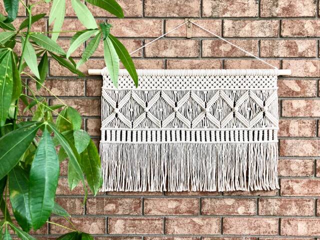 Boho Macrame Wall Hanging With Wooden Dowel, Handmade Decor - image 1