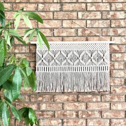 Boho Macrame Wall Hanging With Wooden Dowel, Handmade Decor - thumbnail 2