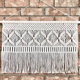Boho Macrame Wall Hanging With Wooden Dowel, Handmade Decor - thumbnail 3