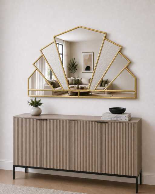 Over Mantle Stain Glass Style Art Deco Mirror, Wall Large - image 1