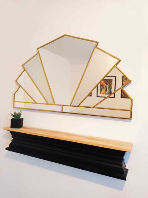 Over Mantle Stain Glass Style Art Deco Mirror, Wall Large - image 1