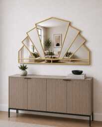 Over Mantle Stain Glass Style Art Deco Mirror, Wall Large
