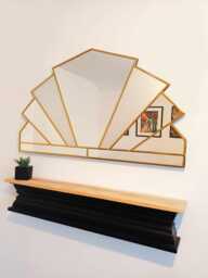 Over Mantle Stain Glass Style Art Deco Mirror, Wall Large - thumbnail 1