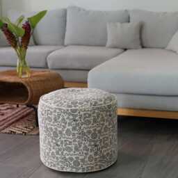Beige Blue Ottoman Pouf - Geometric Cotton Floor Cushion With Optional Natural Kapok Fill - thumbnail 2