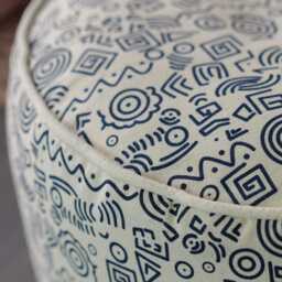 Beige Blue Ottoman Pouf - Geometric Cotton Floor Cushion With Optional Natural Kapok Fill - thumbnail 3