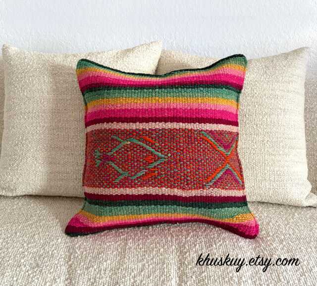 Texture Pillow, Vintage Pillow, Frazada Pillow, Peruvian Hand Loomed Covers 16 X 16, Woven Textile, Boho Pillow, Fall Pillow, Motif Pillow - image 1