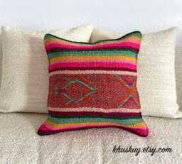 Texture Pillow, Vintage Pillow, Frazada Pillow, Peruvian Hand Loomed Covers 16 X 16, Woven Textile, Boho Pillow, Fall Pillow, Motif Pillow