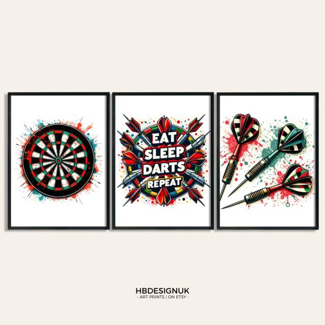 Darts Print Set - Eat Sleep Repeat - Fan Gift Graffiti Style Posters Gifts For Men Gaming Room Wall Art Decor - image 1