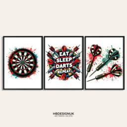 Darts Print Set - Eat Sleep Repeat - Fan Gift Graffiti Style Posters Gifts For Men Gaming Room Wall Art Decor - thumbnail 1