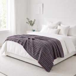 Pink Grey Geometric Throw Blanket - Large Soft Sofa Slip Cover Boho Bedspread Woven in Portugal From Recycled Cotton - thumbnail 3