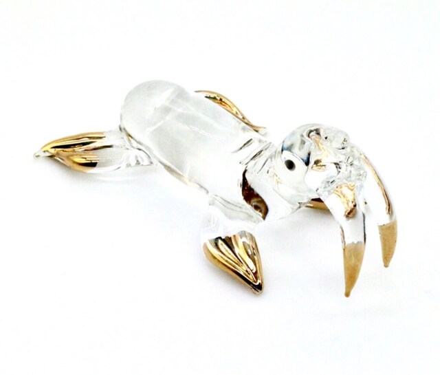 Miniature Hand Blown Glass Walrus Little Sea Animal Transparent Gold Figurine Tiny Statue Decoration Collectible Small Craft Figure - image 1