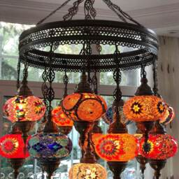 15 Ball Turkish Sultan Mosaic Chandelier, Large Globes - thumbnail 2