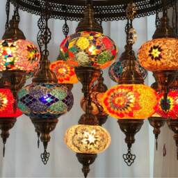 15 Ball Turkish Sultan Mosaic Chandelier, Large Globes - thumbnail 4