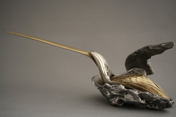 Bird Sculpture, Metal Letter Opener, Bird Pewter & Bronze, Office Decoration Gift, Functional Art, Corporate Gift - image 1