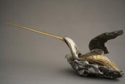 Bird Sculpture, Metal Letter Opener, Bird Pewter & Bronze, Office Decoration Gift, Functional Art, Corporate Gift