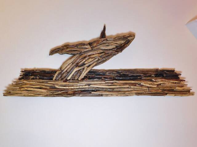 Handmade Driftwood Wall Art - Fish Breaching Whale Sculpture By Lyme Bay Art - image 1