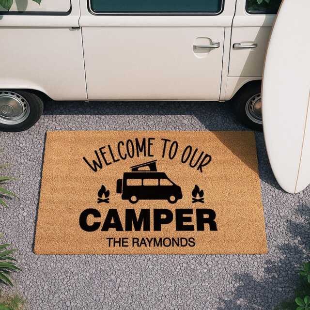 Camper Welcome Motorhome Coir Door Mat - Personalized Accessories Custom Camping Outdoor Doormat Camp Accessory - image 1