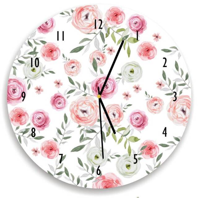 Floral Wall Clock, Nursery, Girls Wall Clock, Pink & Grey, Blush Pink Watercolor Roses, Nursery Decor , Shower Gift - image 1