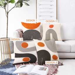 Abstract Ivory Bauhaus Design Cushion Covers With Orange & Black Geometric Patterns, Double Sided On The Soft Velvet Fabric Multi Sizes
