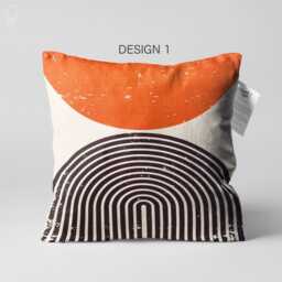 Abstract Ivory Bauhaus Design Cushion Covers With Orange & Black Geometric Patterns, Double Sided On The Soft Velvet Fabric Multi Sizes - thumbnail 2