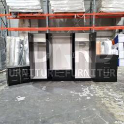 Black Wardrobe, Large Wardrobe Ready Assembled Classic 6 Door Mirrored - thumbnail 3