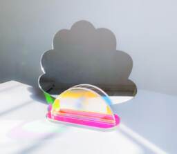 Seashell Standing Mirror - Iridescent Holographic Desk Mirror, Seashell Art, Vintage Y2K