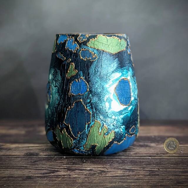 Blue-Green Hand-Painted Glass Vase - Jewel Collection Decorative With Bronze Accents Unique Handmade Home Decor Gift Idea - image 1