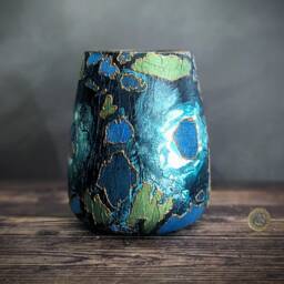 Blue-Green Hand-Painted Glass Vase - Jewel Collection Decorative With Bronze Accents Unique Handmade Home Decor Gift Idea - thumbnail 1