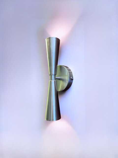 Double Conical Wall Sconce Antique Brass Plug-In Bedside Light - image 1