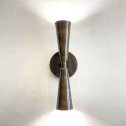 Double Conical Wall Sconce Antique Brass Plug-In Bedside Light - thumbnail 2