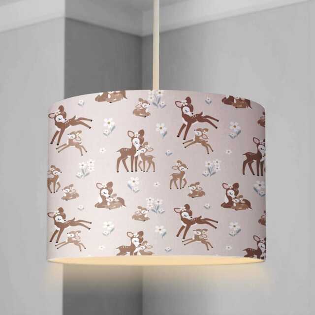 Lampshade - Woodland Cartoon Deers Beige, Nursery Ceiling Or Table Lampshade, Childrens Room Round Deer Decor - image 1