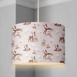 Lampshade - Woodland Cartoon Deers Beige, Nursery Ceiling Or Table Lampshade, Childrens Room Round Deer Decor