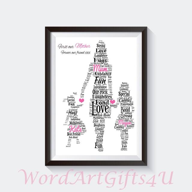 Personalised Word Art - Mother's Day Mum Mummy & Daughters Design A4 Print