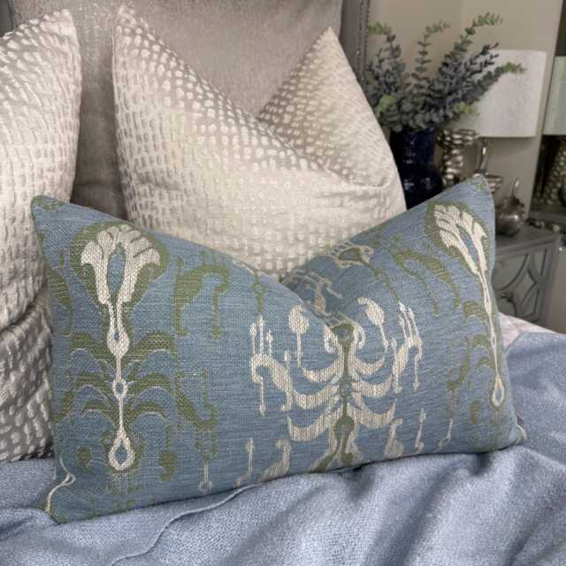 Handmade Cushion Cover Soft Teal Blue Green, 12 X 20 Chayon Fabric Modern Ikat Woven Pillow Case John Lewis Style Home Decor Premium Quality - image 1