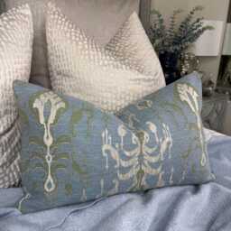 Handmade Cushion Cover Soft Teal Blue Green, 12 X 20 Chayon Fabric Modern Ikat Woven Pillow Case John Lewis Style Home Decor Premium Quality - thumbnail 1