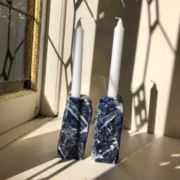 Pair Of Large Sodalite Candle Holders - thumbnail 1