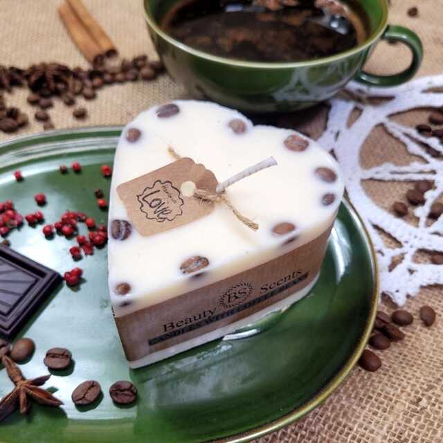 Handmade Heart Shape Scented Natural Candle With Coffee Beans D 7.5 H 5 cm - image 1
