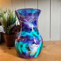 Hand Decorated 18cm Tall Glass Vase Pink, Purple, Turquoise, Silver Copper Or Gold - thumbnail 3