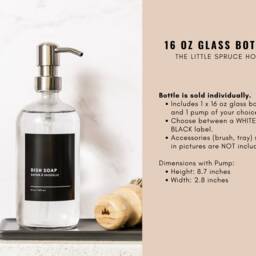 Glass Soap Dispenser Bottle, Metal Pump, Black Label, Hand Dish Soap, Refillable, Set, Minimalist, Housewarming Gift - thumbnail 3
