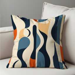 Abstract Wavy Lines Cushion Cover, Navy & Beige Throw Pillow Mid Century Modern Sofa Decor, Retro Artistic Home Accent - thumbnail 4