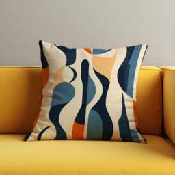 Abstract Wavy Lines Cushion Cover, Navy & Beige Throw Pillow Mid Century Modern Sofa Decor, Retro Artistic Home Accent - thumbnail 2