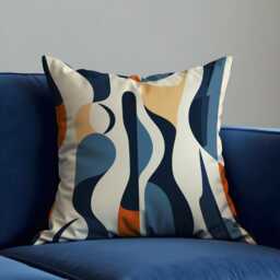 Abstract Wavy Lines Cushion Cover, Navy & Beige Throw Pillow Mid Century Modern Sofa Decor, Retro Artistic Home Accent - thumbnail 1