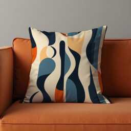 Abstract Wavy Lines Cushion Cover, Navy & Beige Throw Pillow Mid Century Modern Sofa Decor, Retro Artistic Home Accent - thumbnail 3